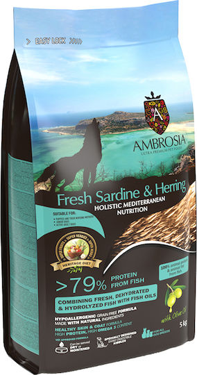 Ambrosia 5kg Dry Food Grain-Free for Puppies with Herring