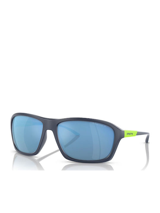 Men's Sunglasses with Horn-Rimmed Frame Matte Blue Mirror