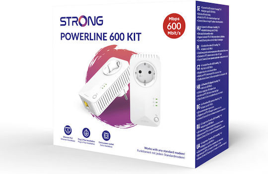 Strong Powerline 600 KIT EU V2 Διπλό για Ενσύρματη Σύνδεση με Passthrough Πρίζα και Θύρα Ethernet