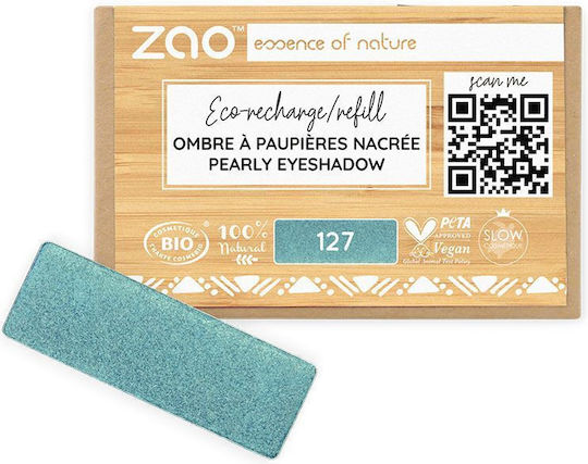Zao Organic Makeup Rectangle Pearly Eye Shadow Refill In Pressed Powder Form With Turquoise Colour 1.3gr