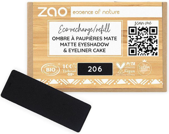 Zao Organic Makeup Rectangle Matte Eye Shadow & Eyeliner Cake Refill Eye Shadows in Pressed Powder Form with Black Colour 1.3gr