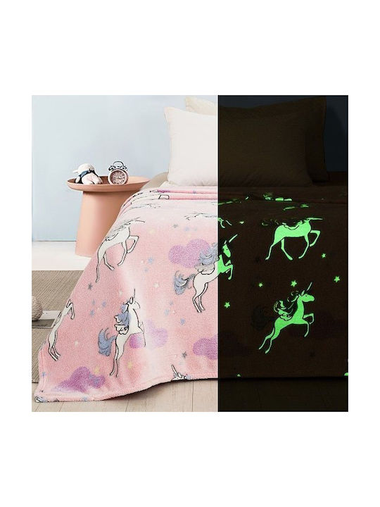 Pătură Fleece Μονόκεροι 160x240buc Fosforescentă phosphorescent