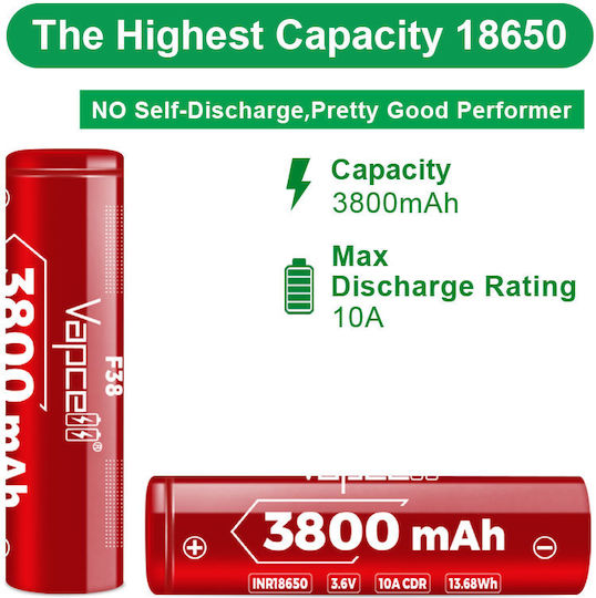 Vapcell F38 Baterie Reîncărcabilă 18650 Li-ion 3800mAh 1buc