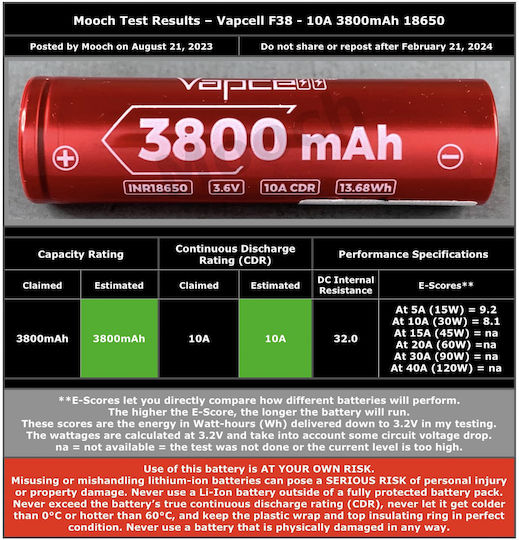 Vapcell F38 Baterie Reîncărcabilă 18650 Li-ion 3800mAh 1buc