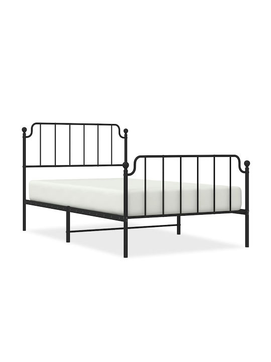 Bed Semi-Double Metal Black with Tables for Mattress 110x200cm