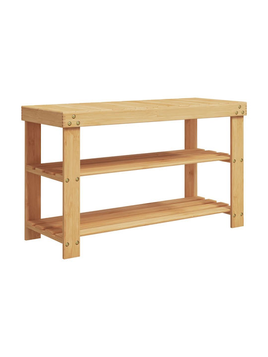 Bamboo Shoe Organizer with 2 Shelves Beige 70x27.5x45cm