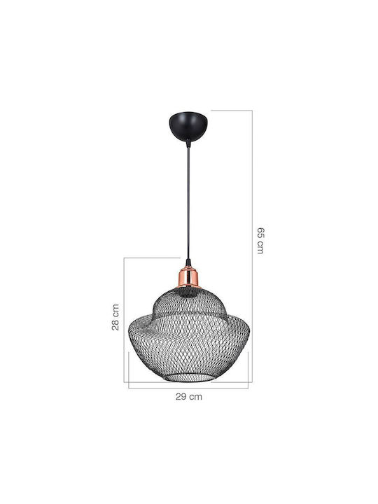 Klikareto Volcano Pendant Light Black Grid with Socket E27 29x65cm