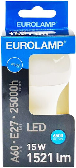 Eurolamp Λάμπα LED 15W 123mm για Ντουί E27 και Σχήμα A60 Ψυχρό Λευκό 1521lm
