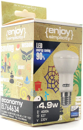 Elvhx Λάμπα LED 5.4W 99mm για Ντουί E27 και Σχήμα R63 Θερμό Λευκό 600lm