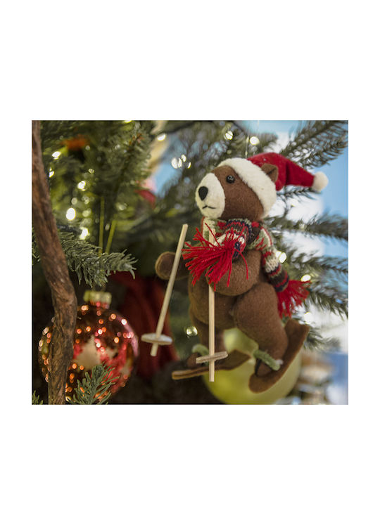 Zaros Christmas Fabric Figure Bear Height 16.5cm Ornament Bear with Woolen Clothes & Ski 16.5cm