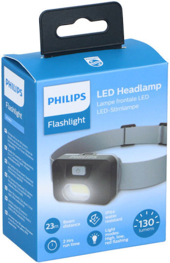 Philips Lanternă Frontală LED IPX4 cu Luminozitate Maximă 130lm Negru