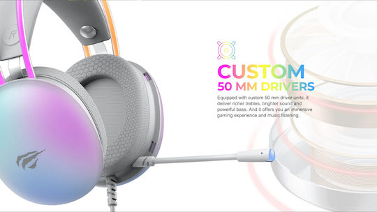 Havit H2037d Over Ear Gaming Headset με σύνδεση 2x3.5mm / USB Λευκό