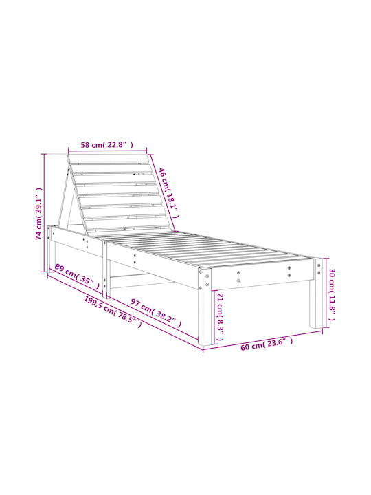 Deckchair Wooden Black 2pcs 199.5x60x74cm.