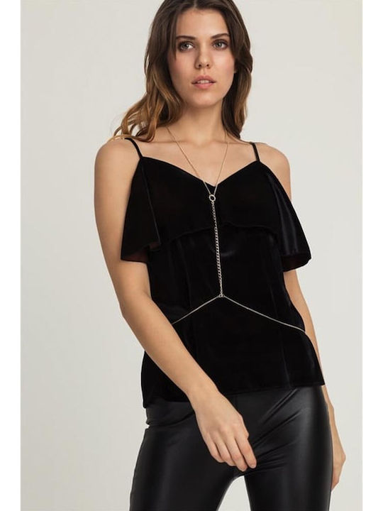 Damen Bluse mit Trägern Schwarz