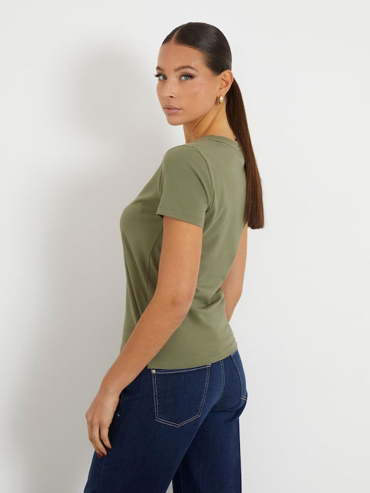 Guess Women's Summer Blouse Cotton Short Sleeve Green