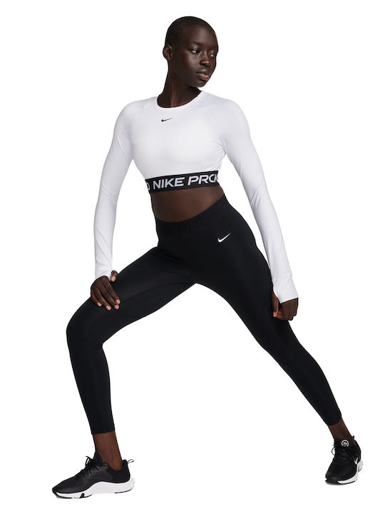 Pro Damen Sport Crop Top Langärmelig Schnell Trocknend Weiß