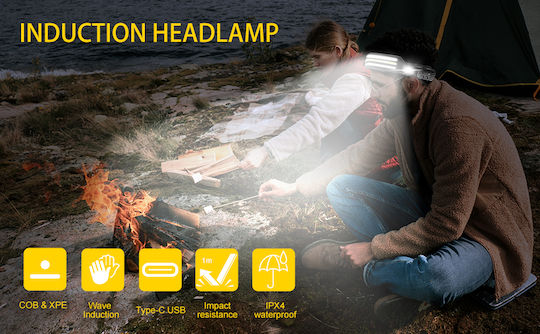 Ideahellas Rechargeable Headlamp LED IPX4 with Maximum Brightness 4000lm 4pcs Black