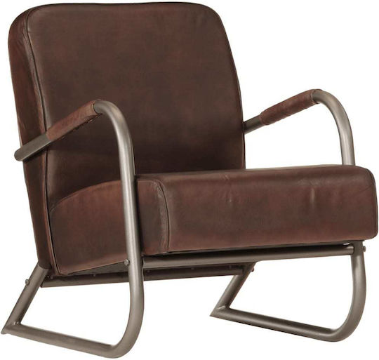 Armchair from Genuine Leather Coffee 60x70x79cm