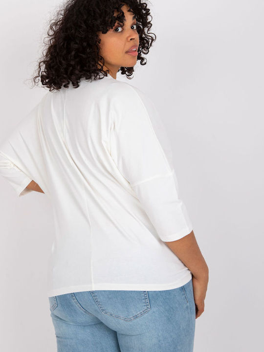 Relevance Damen Bluse Baumwolle mit 3/4 Ärmel Ecru