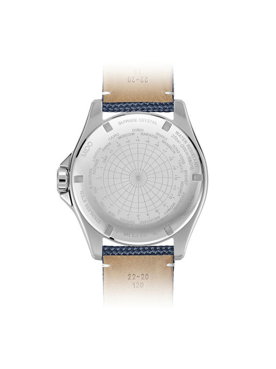 Mido Ocean Star Watch Battery with Blue Leather Strap