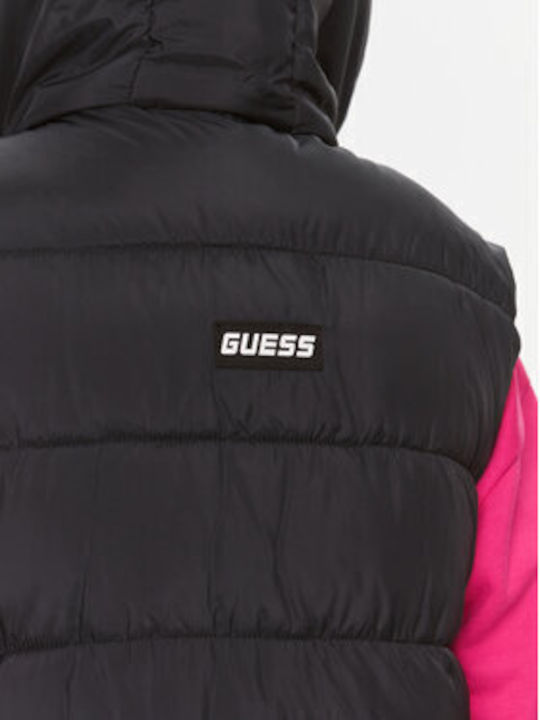 Guess Lang Damen Ärmellos Puffer Jacke für Winter BLACK