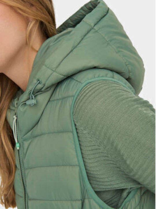 Women's Short Puffer Jacket for Winter with Hood Hedge Green