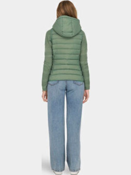 Women's Short Puffer Jacket for Winter with Hood Hedge Green