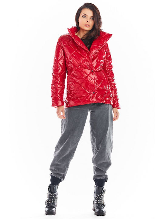 Awama Kurz Damen Puffer Jacke für Winter Rot