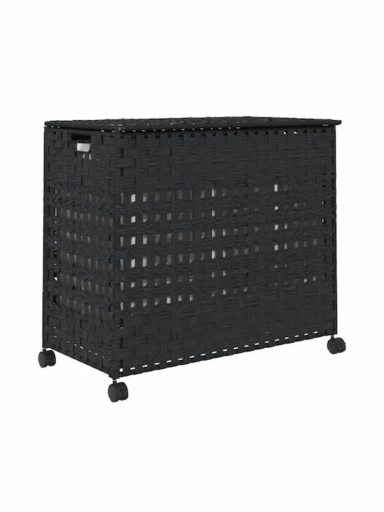 vidaXL Перилна Кошница Текстил Сгъваема с Капак 66x35x60см Черен