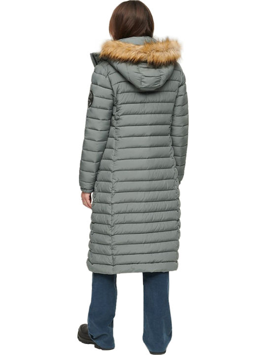 Fuji Μακρύ Γυναικείο Puffer Μπουφάν για Χειμώνα Balsam Green