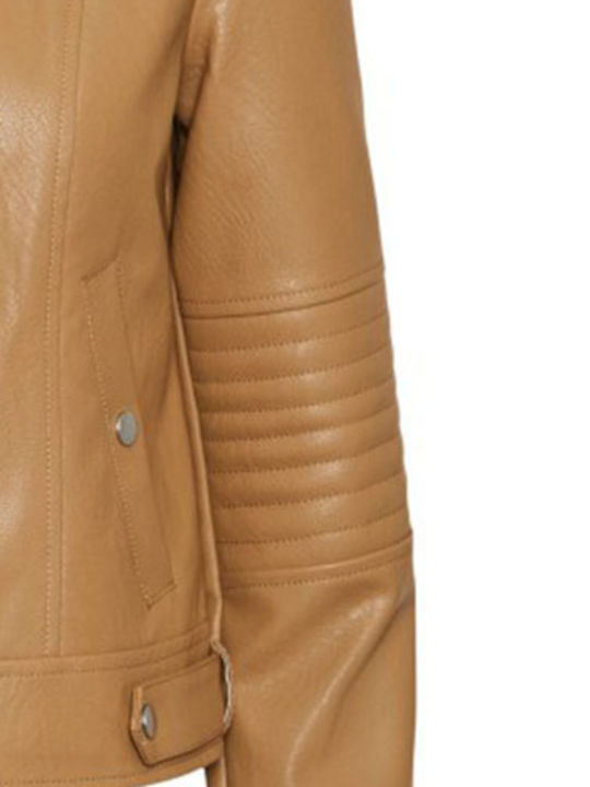 Vero Moda Women's Short Lifestyle Artificial Leather Jacket for Winter BISTRE