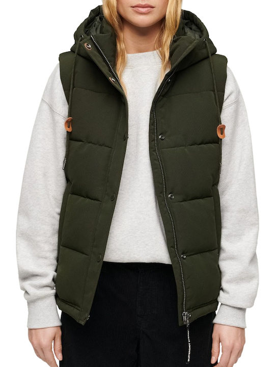 Everest Women's Short Puffer Jacket for Winter with Hood Khaki