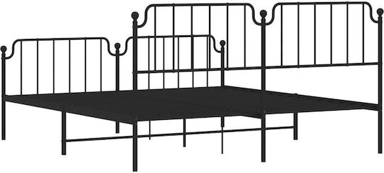 Κρεβάτι King Size Μεταλλικό Μαύρο με Τάβλες για Στρώμα 183x213cm