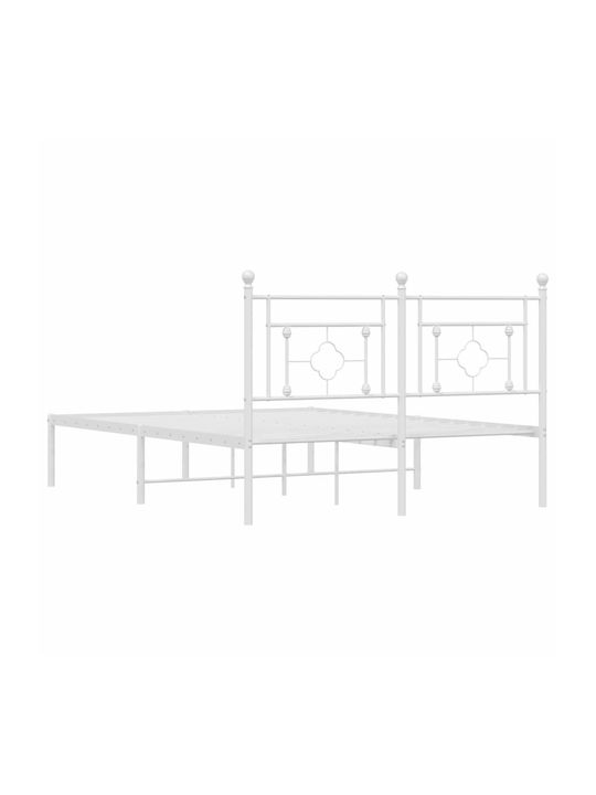 Double Metal Bed White with Slats for Mattress 135x190cm