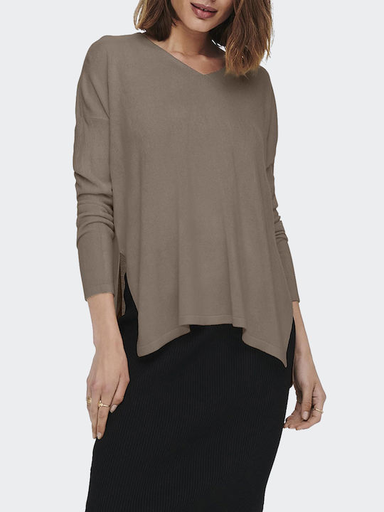 Only Women's Blouse Long Sleeve with V Neckline Walnut SandyBrown