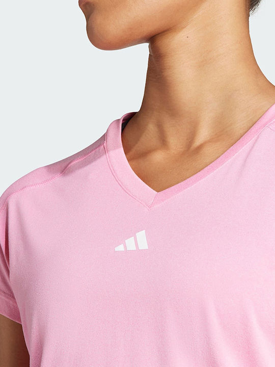 Essentials Minimal Branding Дамска Спортна Блуза Къс Ръкав с V-образно Деколте Розова