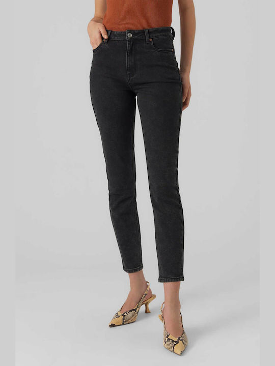 Vero Moda High-waisted Women's Jeans Trousers in Straight Line Μαύρο