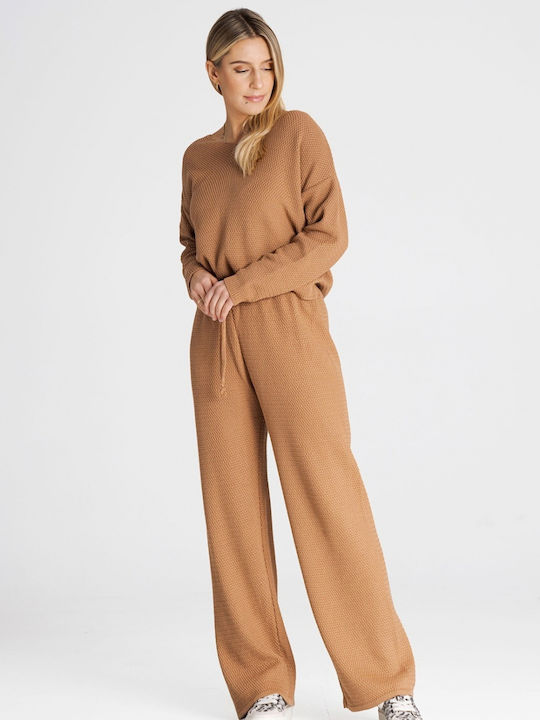 Figl Women's Brown Set with Trousers in Loose Fit