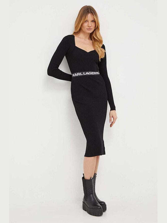 Karl Lagerfeld Καλοκαιρινό Midi Φόρεμα Μαύρο