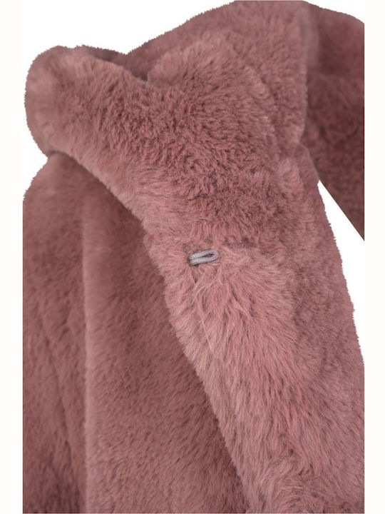 Γυναικείο Dark Rose Παλτό Teddy με κουκούλα