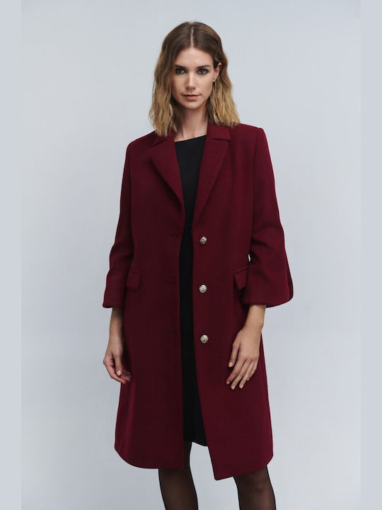 Fibes Women's Long Coat with Buttons BORDO