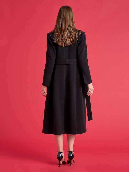 Women's black Coat with Buttons