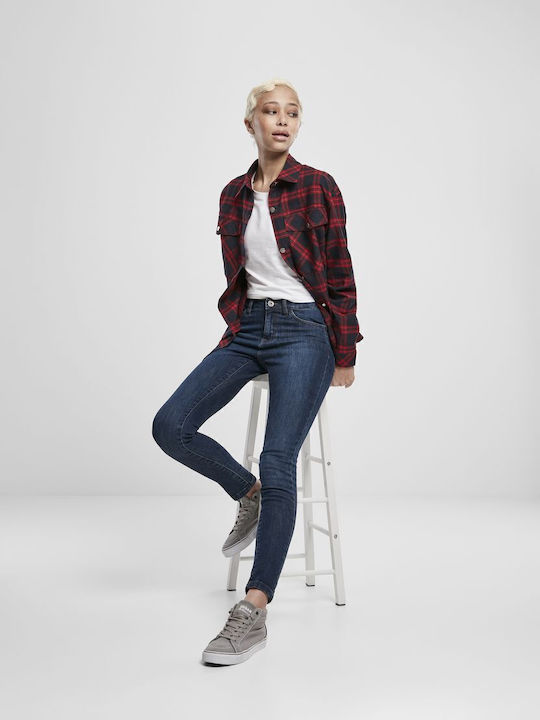 Дамско Проверено Син Overshirt Oversized