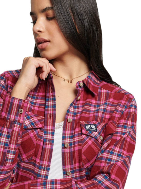 Superdry Women's Checked Long Sleeve Shirt Berry Red