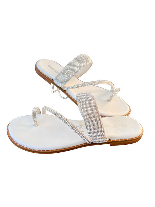 Gkavogiannis Sandals Leather Women's Flat Sandals in White Color