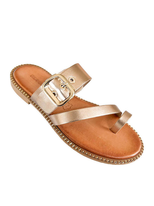 Sandale Casual Damă Din Piele Aurii
