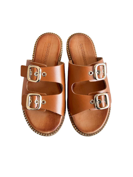 Gkavogiannis Sandals Leather Women's Flat Sandals in Tabac Brown Color