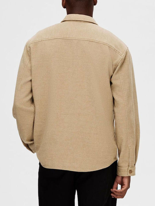 Selected Homme Herrenhemd Overshirt Langärmelig Beige