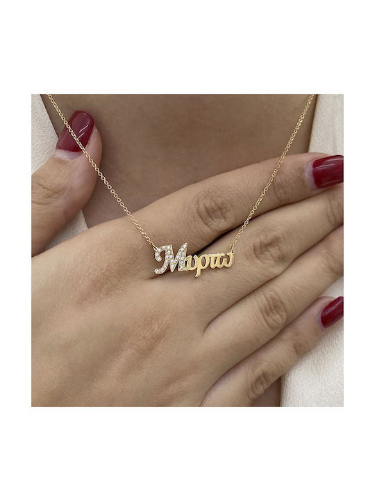 Necklace Name from Gold 14K with Zircon