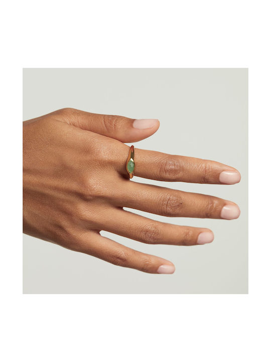 P D Paola Nomad Green Aventurine Women's Ring with Zircon from Silver Gold Plated